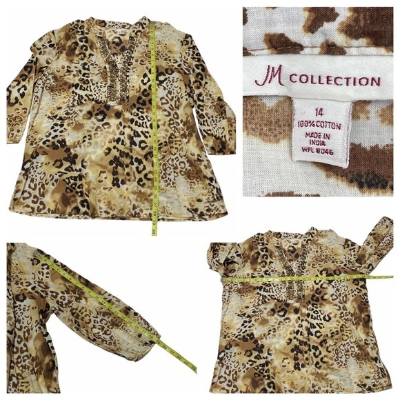 Jm Collection Leopard Print Embellished L/S Blouse - Picture 10 of 11